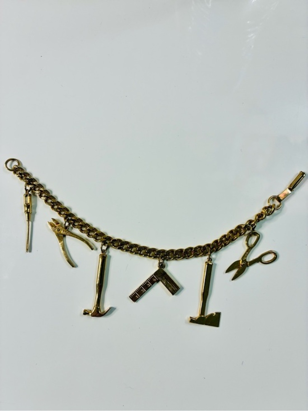 Carpenter Gold Theme Charm Bracelet with Mini Tool Pendants - Women's Accessory